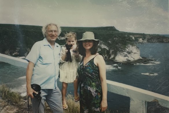 With her dad, Lloyd, and mum, Tania, in Guam. They moved there for six months when Kaechele was five, then stayed on.