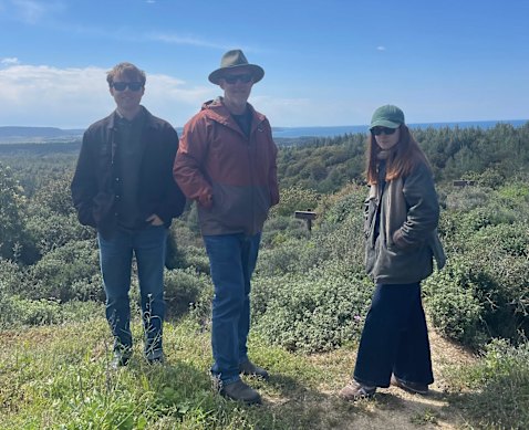 Malcolm Knox with son Callum and his girlfriend Tilly at the Nek, Gallipoli.