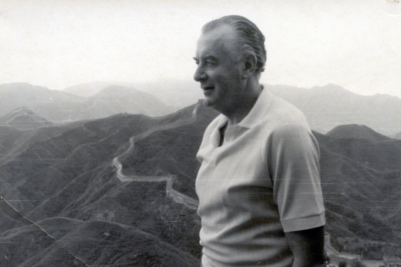 Gough Whitlam on the Great Wall of China in 1971, as leader of the opposition.