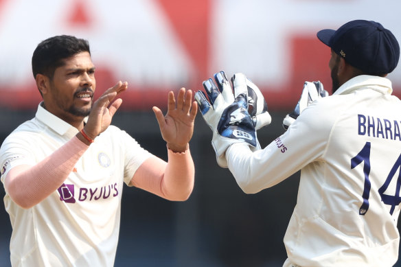 Umesh Yadav celebrates his match-turning spell.