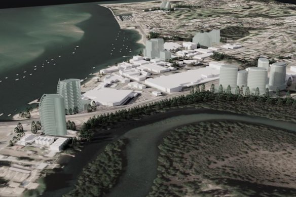An artist’s impression of how Batemans Bay would look by 2100 under a draft master plan. 