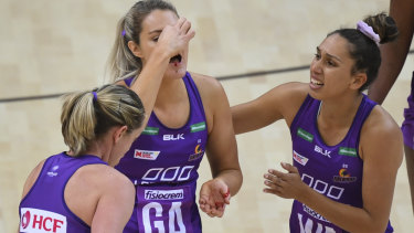 Gretel Tippett suffered a cut to her nose in the Firebirds' physical Super Netball clash against the Giants on Sunday.