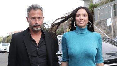 Enrique Martinez Celaya and Erica Packer arrive at a 20-year party with Sarah and Lachlan Murdoch in Icebergs Bondi on Friday.