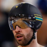 Nathan Hart celebrates his first men's sprint win at the national cycling championships in Brisbane on Thursday.
