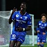Melbourne Victory’s Keegan Jelacic and South Melbourne’s Bul Juach celebrate goals in the Australia Cup semi-finals.