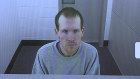 Accused Christchurch massacre shooter Brenton Tarrant appearing in court via video link.