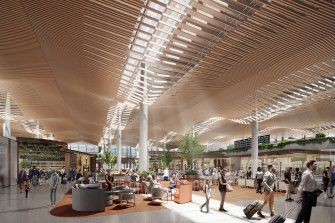 Artists impression of designs for the Western Sydney International airport passenger terminal. 
