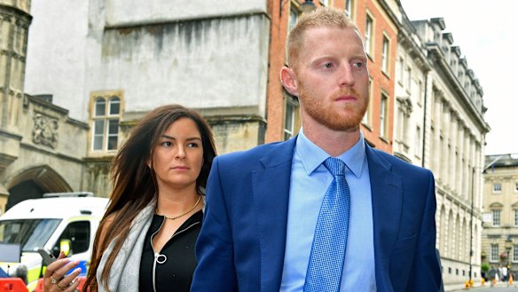 England cricketer Ben Stokes with his wife Clare walking back to Bristol Crown Court on Monday.