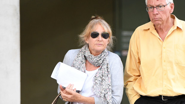Lynette Lucas (left), the sister of Jennifer Morant, leaves the Supreme Court in Brisbane in Monday.