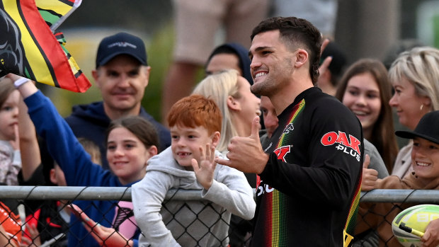 Nathan Cleary relaxes with the fans on the Sunshine Coast during the lead-up to the grand final.