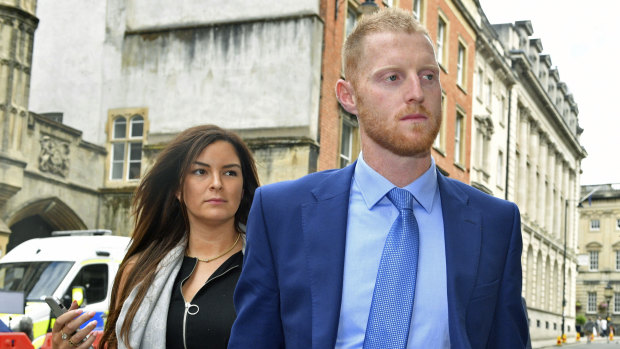 England cricketer Ben Stokes with his wife Clare walking back to Bristol Crown Court on Monday.