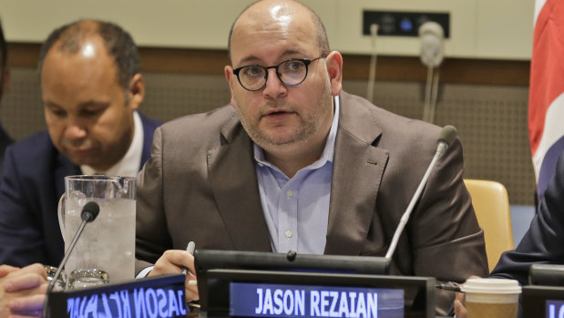 Washington Post journalist Jason Rezaian participates in a panel discussion on media freedom at the UN on Friday.