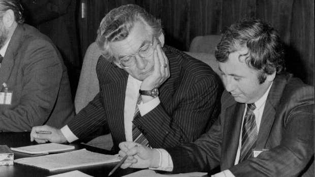 Bob Hawke and Bill Kelty at Parliament House on July 6th, 1979. 