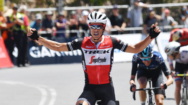 Richie Porte wins stage six of the Tour Down Under from McLaren Vale to Willunga Hill in South Australia on Sunday.