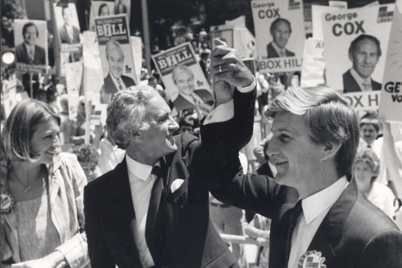 Andrew Peacock and Jeff Kennett campaigning. May 15, 1985.
