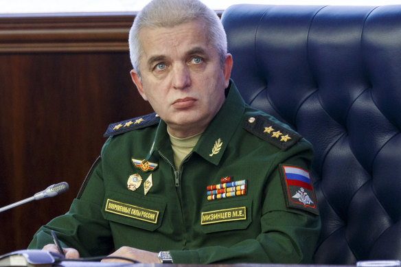 Colonel General Mikhail Mizintsev speaks to the media during Russia’s military intervention in Syria in 2018.