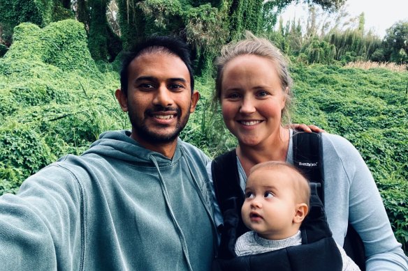 Perth couple Annie Withrow and Krishan Shah with their son Kalsin Shah. 