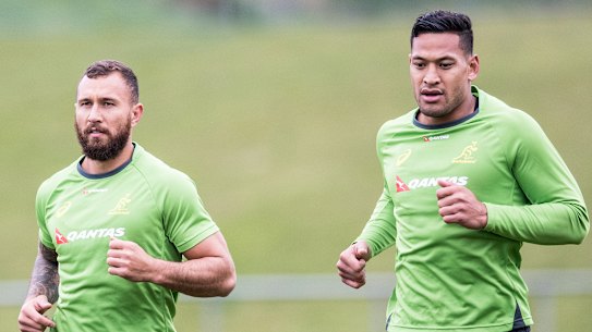 Quade Cooper and Israel Folau train together during their time with the Wallabies.