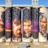 Indigenous elder Ronald Marks (left) is featured on a silo art mural in Sheep Hills.