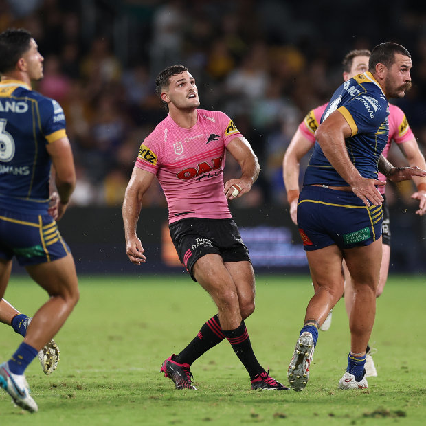 Nathan Cleary kicks a two-point field goal to send the match into golden point.