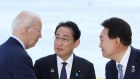 Joe Biden, Fumio Kishida, Japan’s prime minister, and Yoon Suk Yeol, South Korea’s president, meet at the G7 summit in Hiroshima in May.