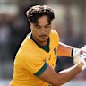 AUCKLAND, NEW ZEALAND - OCTOBER 18: Jordan Petaia of the Wallabies runs the ball during the Bledisloe Cup match between the New Zealand All Blacks and the Australian Wallabies at Eden Park on October 18, 2020 in Auckland, New Zealand. (Photo by Phil Walter/Getty Images)