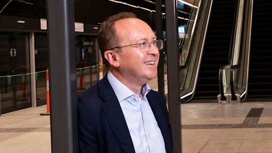 Sydney Metro chief executive Peter Regan on the Metro platform at Central Station in April 2024, four months before the line opened.