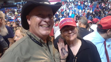 Will Hemingway and Linda Nix, Trump supporters from New Jersey, at the Trump Rally in Wilkes-Barre in Pennsylvania.