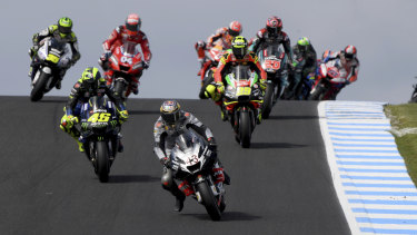 Setting the pace: Australian MotoGP Ducati rider Jack Miller (43) leads the field out of a turn during the MotoGP at Phillip Island.