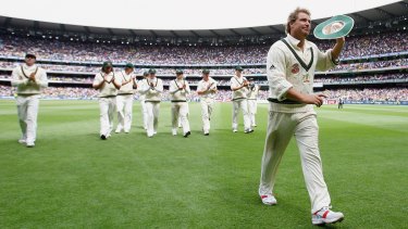 Shane Warne after taking his 700th Test wicket at the MCG. 