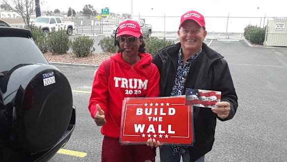 Trump supporters Audrey Johnson Scheper and Terry Barrett travelled from California and central Texas respectively to hear the President speak in El Paso.