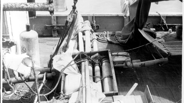 The raft the Bourdens were found on rests on the deck of the Betty Jane.