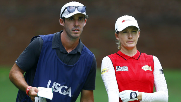 Australia's Sarah Jane Smith, with her husband and caddie Duane Smith, at the US Women's Open.