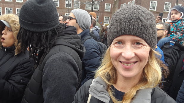 Alexandra Lincoln, 46, a performing arts administrator who travelled from Connecticut to hear Bernie Sanders speak at his campaign launch in Brooklyn on Saturday 'felt a fog lift from her consciousness'.