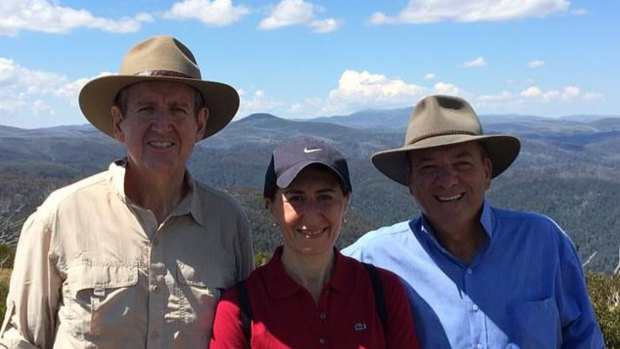 Former premier Barry O'Farrell with Gladys Berijiklian and Daryl Maguire. 