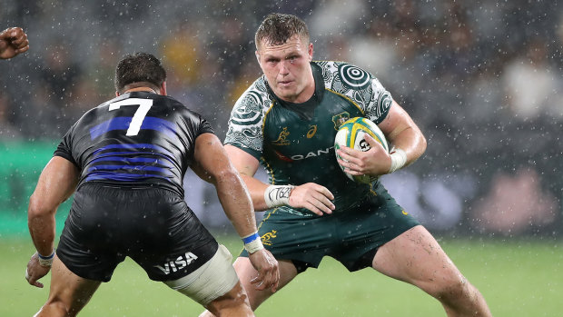 Angus Bell playing for the Wallabies in 2020.