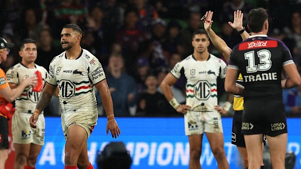 Latrell Mitchell is sent to the sin bin on Friday night