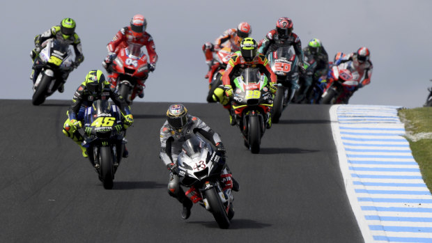 Setting the pace: Australian MotoGP Ducati rider Jack Miller (43) leads the field out of a turn during the MotoGP at Phillip Island.