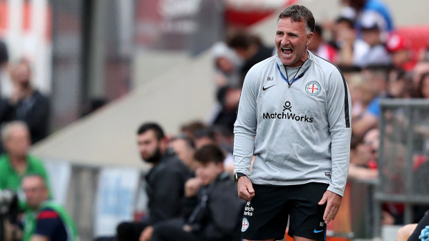 Loud and clear: City coach Warren Joyce directs his players from the sidelines.