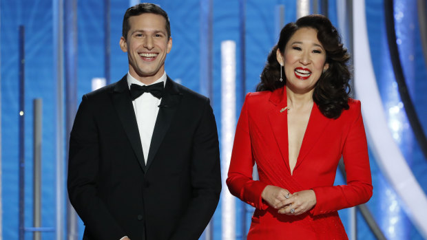 2019 Golden Globes hosts Andy Samberg and Sandra Oh. 