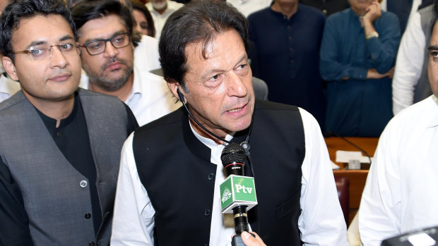 Imran Khan,speaks at the National Assembly in Islamabad after being elected Prime Minister of Pakistan.