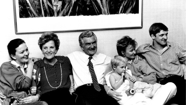 The Hawke family  in 1987.
