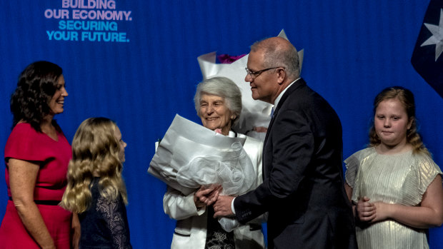 Scott Morrison with his wife Jenny, mother Marion and daughters Abbey and Lily. 