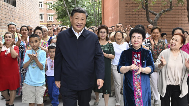 Chinese President Xi Jinping visiting Xinjiang in July.