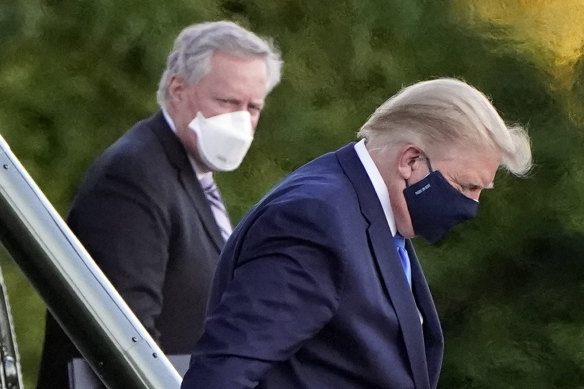 US President Donald Trump arrives at Walter Reed National Military Medical Centre, in Bethesda, Maryland on Marine One.