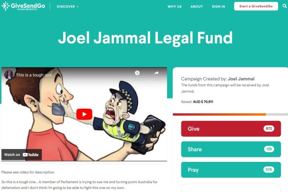 Joel Jammal’s legal fund before it was taken down.