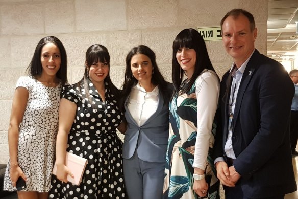 From left: Elly Sapper, Dassi Erlich, Israel’s then-justice minister Ayelet Shaked, Nicole Meyer and Victorian MP David Southwick during a visit to the Knesset in Jerusalem in November 2017.
