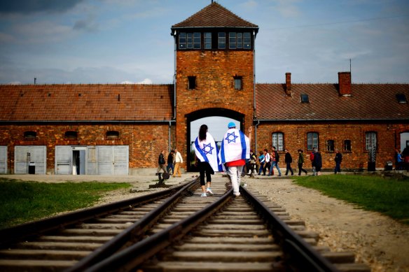 The railway tracks leading to the former Nazi death camp Auschwitz-Birkenau.