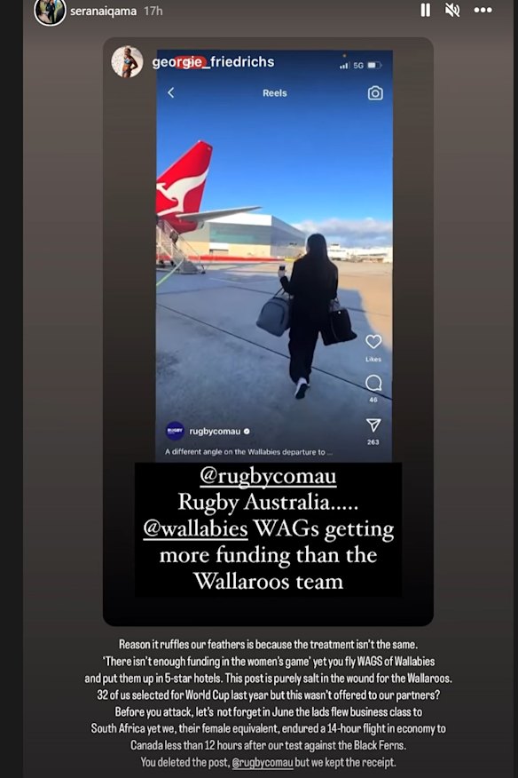 Sera Naiqama’s post on Instagram stories.