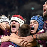Queensland celebrate an extraordinary Super Rugby AU win at Suncorp Stadium.